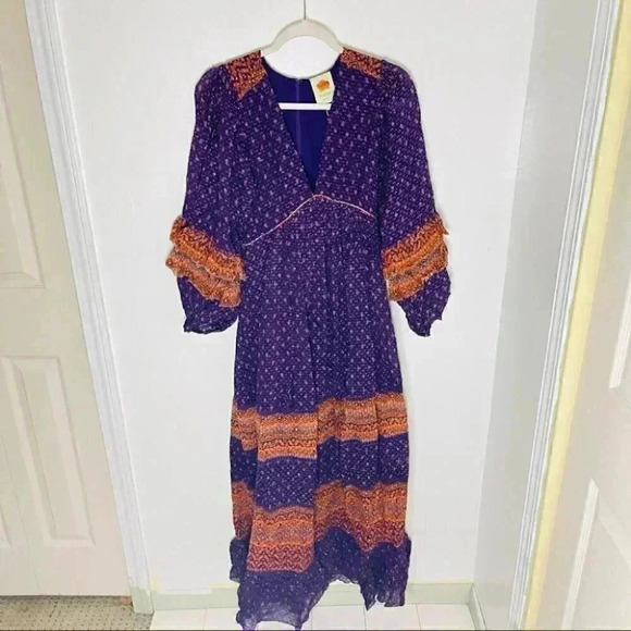 NEW FARM Rio Sophie Scarf Maxi Dress Rare Bohemian Tropical Vacation Resort - Picture 2 of 10